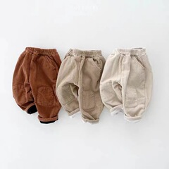 韓国版insコーデュロイベルベットパッチズボン保温洋気レトロ男女赤ちゃんカジュアルパンツ秋冬新作