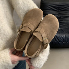 复古勃肯鞋女秋冬加绒保暖棉鞋软底日系丑萌单鞋一脚蹬平底乐福鞋