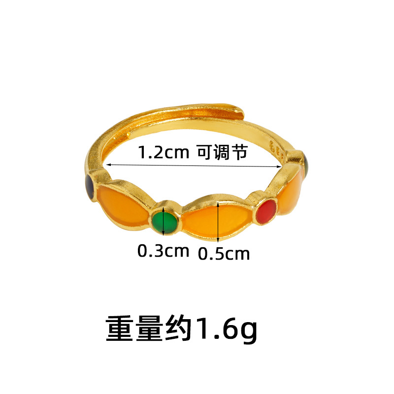 Anillo geométrico esmalte de oro vietnamita antiguo retro pareja de alto nivel nicho no se desvanece joyas al por mayor