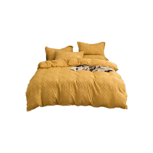 New 3D Embroidered Four-Piece Set Korean Nordic Feng Shui Washed Cotton Bed Skirt Set Four-Piece Set Japanese Minimalist Three-Piece Set