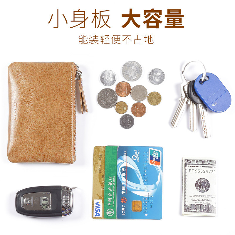 Cartera pequeña, mini bolso de moneda de cuero para hombre, bolso de tarjeta de cambio simple multifuncional, bolso de dinero ultrafino, mano para mujer, hombre