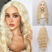 假发 欧美女士假发 小蕾丝中分长卷发金色水波纹化纤头套假发wigs