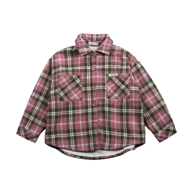 Ropa para niños medianos y grandes camisa forrada de lana Otoño e Invierno estilo coreano para niños Plaid engrosada Top frito calle dulce camisa fresca abrigo moda