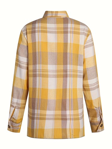 Women's yellow checkered blazer-style top, women's shirt for women