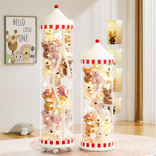 Baby Storage Bucket Zipper Style Plush Toy Organizer Basket Mobile Doll Transparent Tube for Children's Dolls 