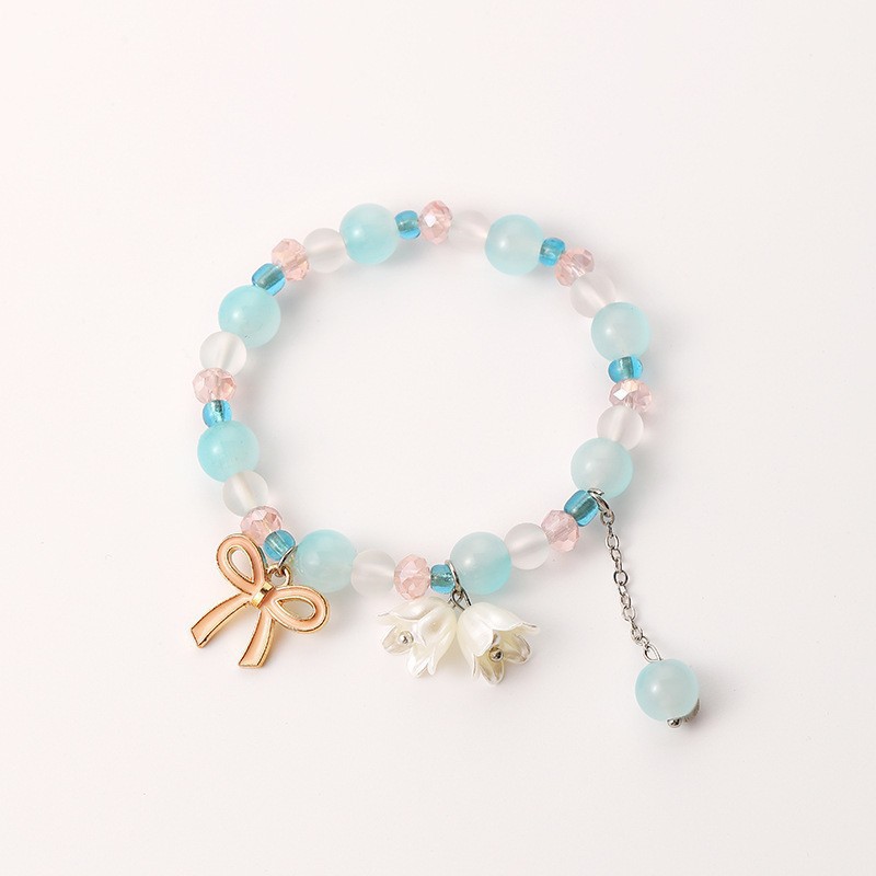 S018 - Pulsera de flor de lirio de los valles con lazo azul#tamaño 187