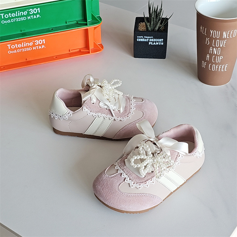 Scarpe sportive con perle e pizzo per neonate e bimbe_voghion.com