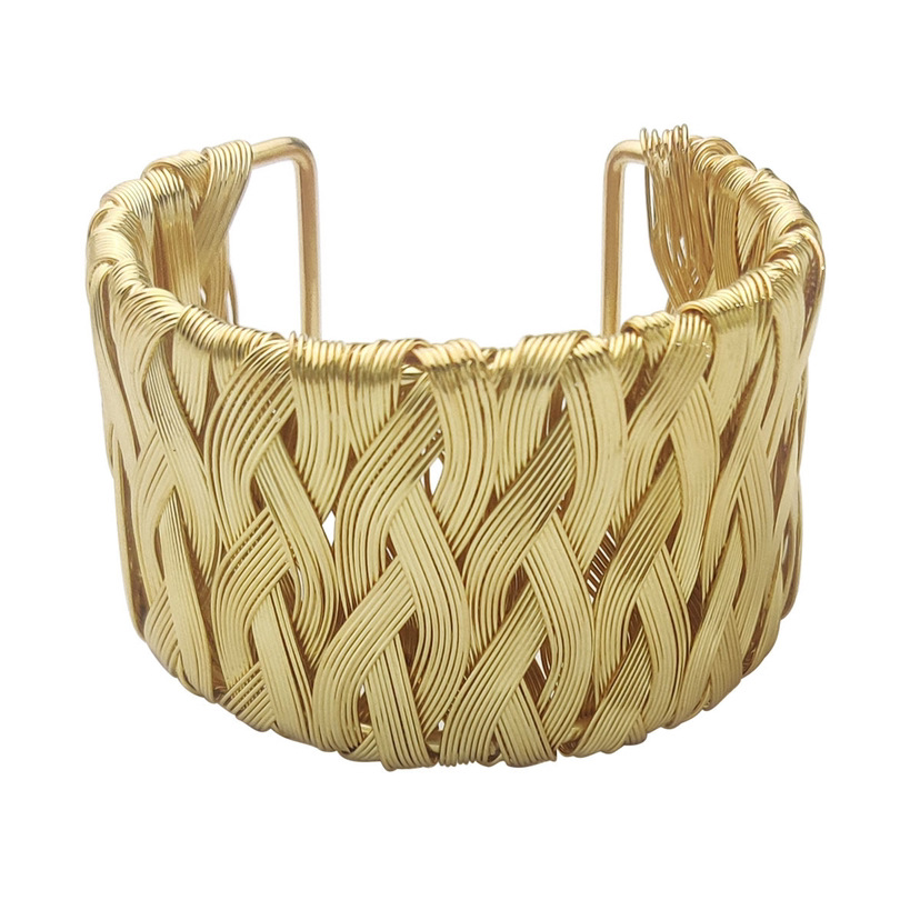 Venta caliente europea y americana exagerada metal tejido a mano pulsera de bobinado de la moda de las mujeres abierto de cara ancha pulsera de joyería al por mayor