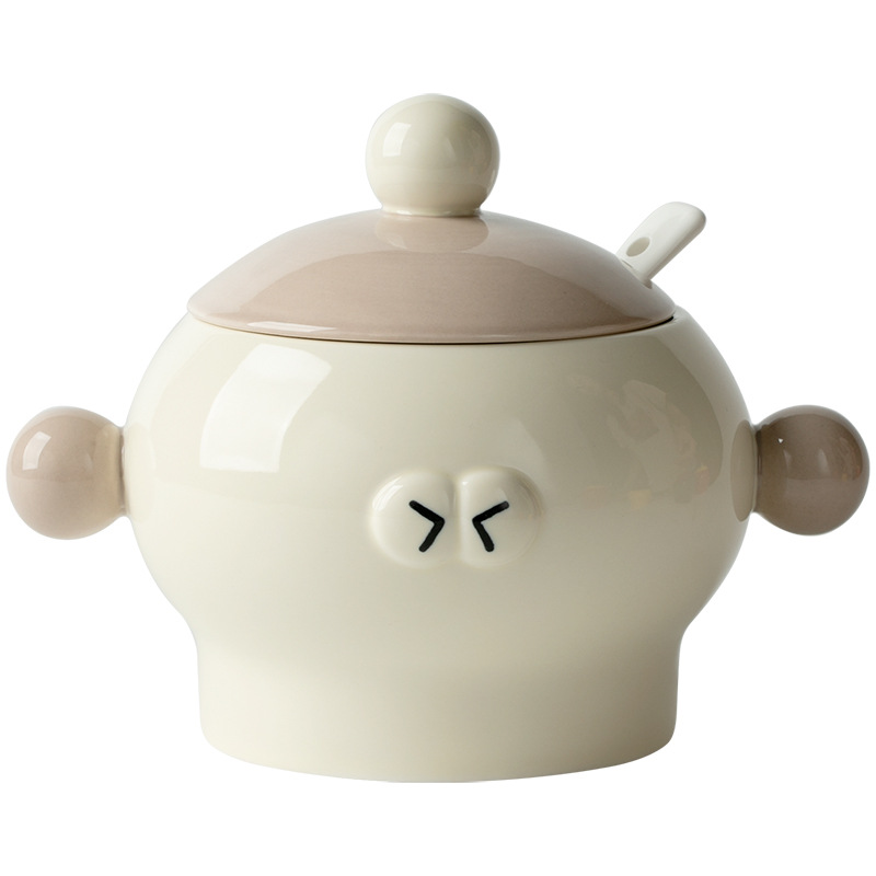 Tarjeta de manteca de cerdo cerámica doméstica resistente a altas temperaturas con tapa Tarjeta de aceite de chile de cocina Tarjeta de almacenamiento de aceite de carne