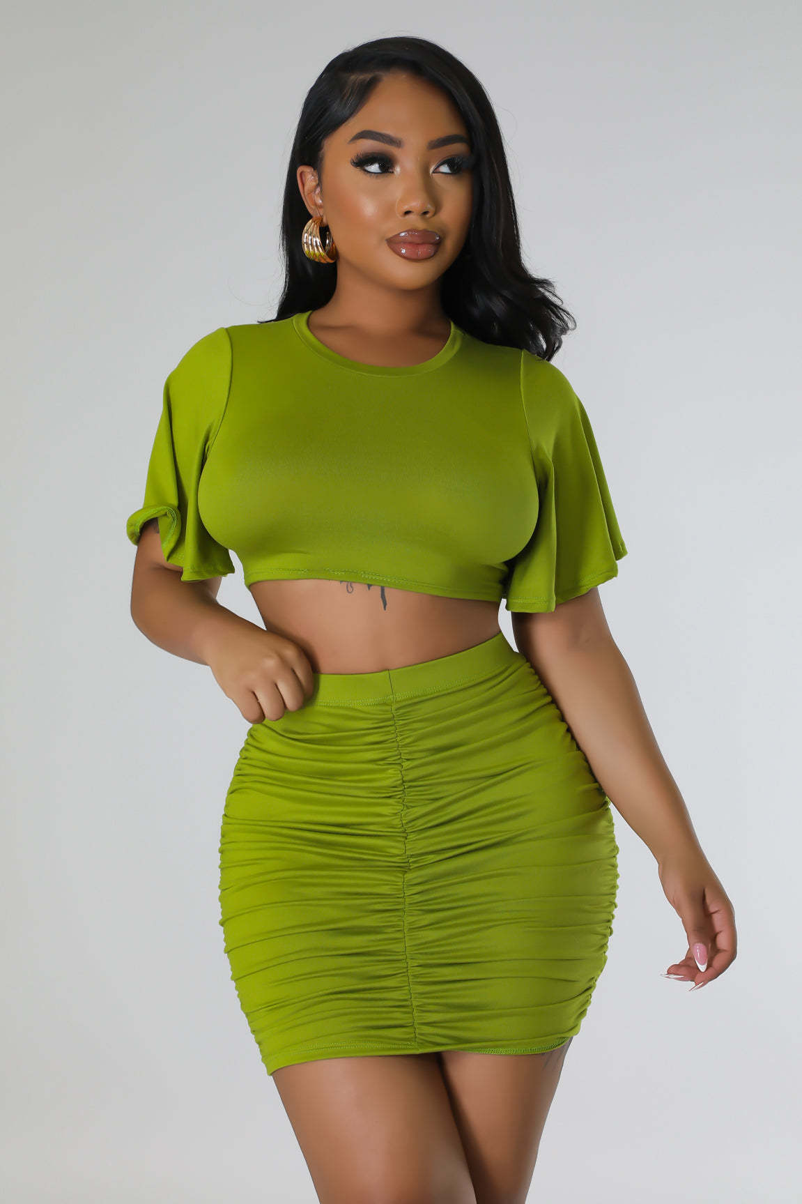 Women Sexy Suit Short Top With Hip Skirt Two Piece Set
