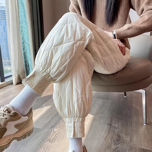 European and American Light Down Cotton Pants Women's Outer Wear Autumn and Winter Fashionable High Waist Casual Slimming Thickened Warm Cotton Pants with Small Feet