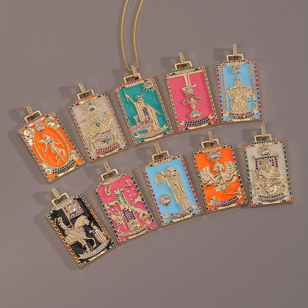 Fashion New Oil Drop Tarot Pendant Copper Zircon Necklace Wholesale Nihaojewelry display picture 22