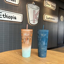 厂家跨境榴莲杯塑料吸管杯双层隔热奶茶水杯创意710ml扎手钻石杯