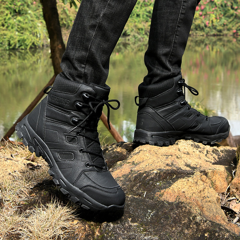 Zapatos de senderismo transfronterizos de gran tamaño, botas militares de entrenamiento táctico al aire libre para hombres, botas de herramientas de aventura todoterreno antideslizantes transpirables