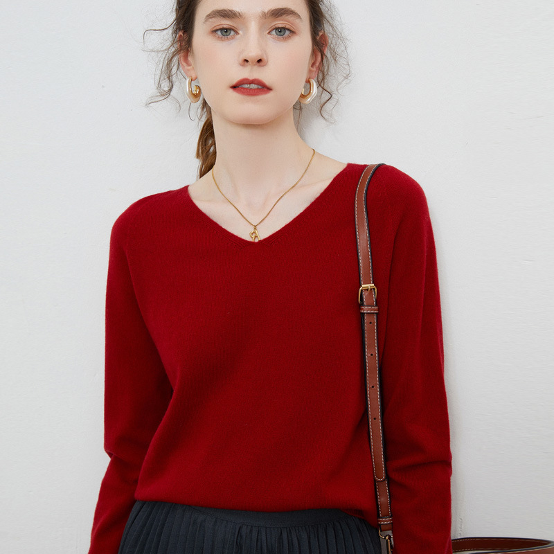 First-Line Wool Sweater Cross-Border Wholesale New Skin-Feel 100% Wool V Neck Bottoming Cashmere Knitted Sweater