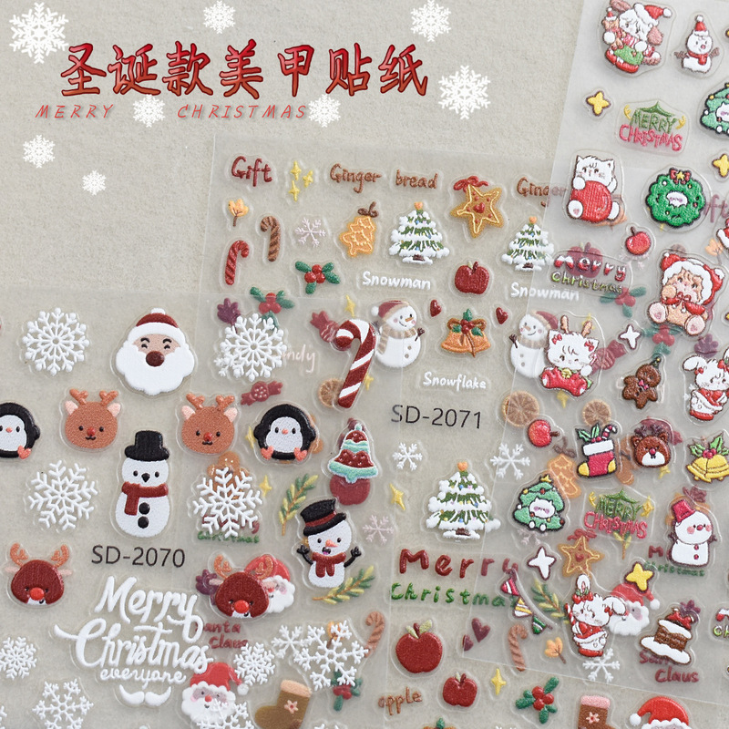 Foreign Trade Cross-border Explosions Christmas Series Nail Art Stickers Santa Claus Snowflake Moose Christmas Element Nail Stickers