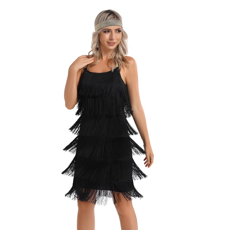 1920S Retro Amazon 20Th Century Tassel Strap Dress Gatsby Cocktail Party Fringe Costume