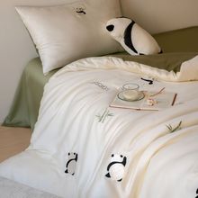国风熊猫卡通可爱60支LF兰精天丝四件套夏季冰丝刺绣被套床单床品