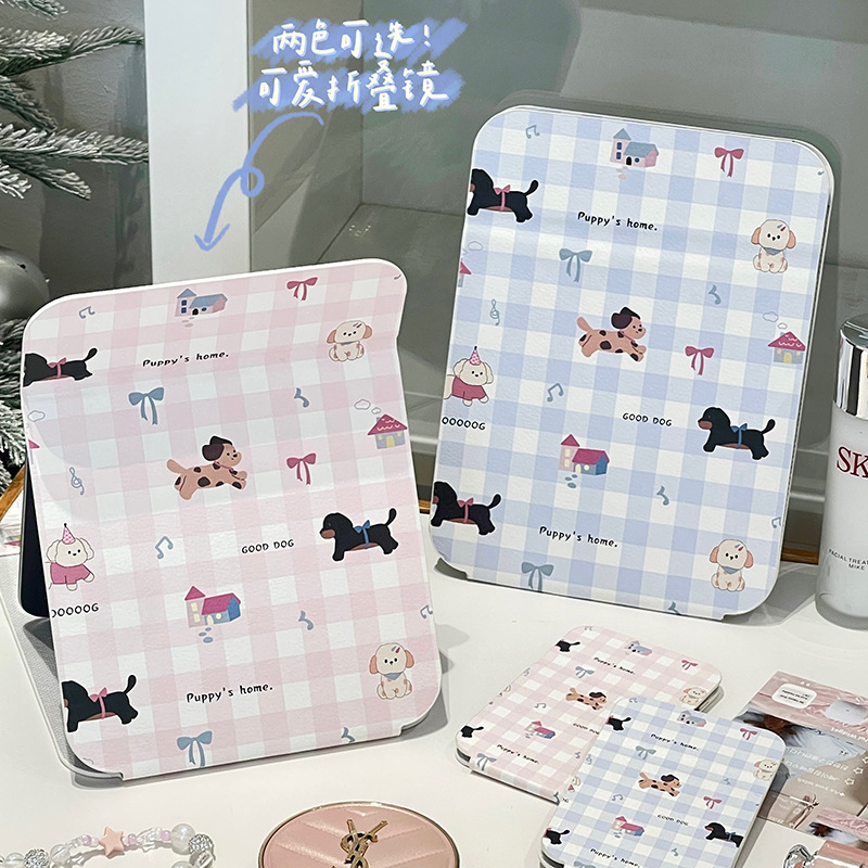 Espejo plegable con lazo para cachorro de rejilla, dormitorio de estudiantes portátil de alto valor, escritorio de escritorio, espejo de tocador de pie, espejo