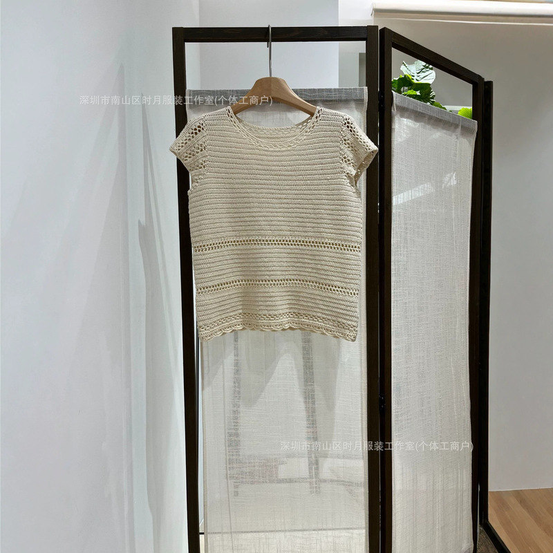 Niche Design Cos Handmade Crochet Textured Hollow Lace Round Neck Loose Pullover Vest