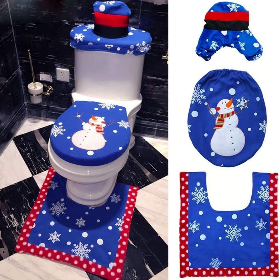 Cubierta de inodoro de Navidad caliente transfronteriza ancianos muñeco de nieve cubierta del inodoro estera del piso cubierta del tanque de agua cubierta del tejido conjunto de tres piezas