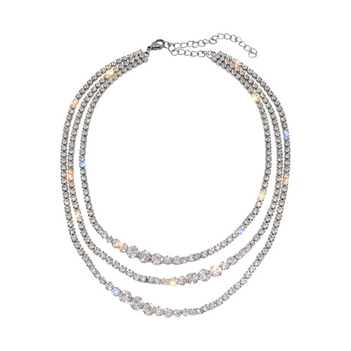 Retro style short diamond necklace for women, simple multi-layer plain clavicle chain, light luxury niche chocker neck necklace