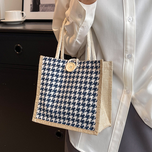 Small fresh ins portable linen lunch bag for women  summer hand-carried linen small shoulder bag imitation linen shopping bag