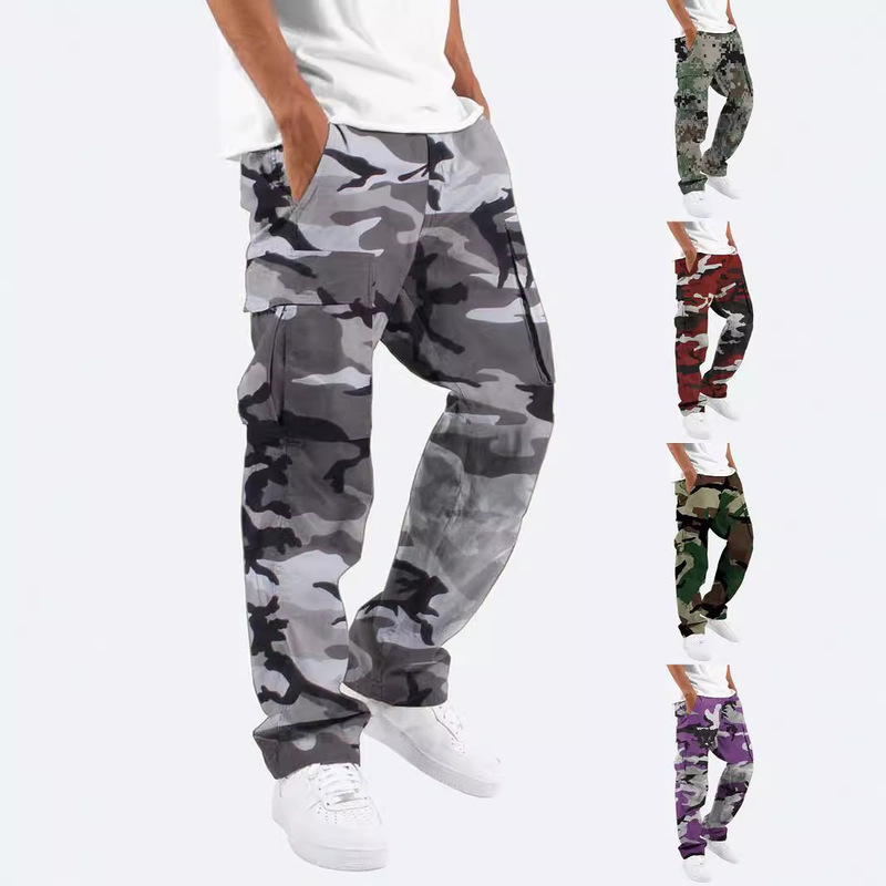 2024 New Men's Camouflage Cargo Pants New Personality Outdoor Sports Pants Drawstring Pocket Cargo Pants Casual Pants