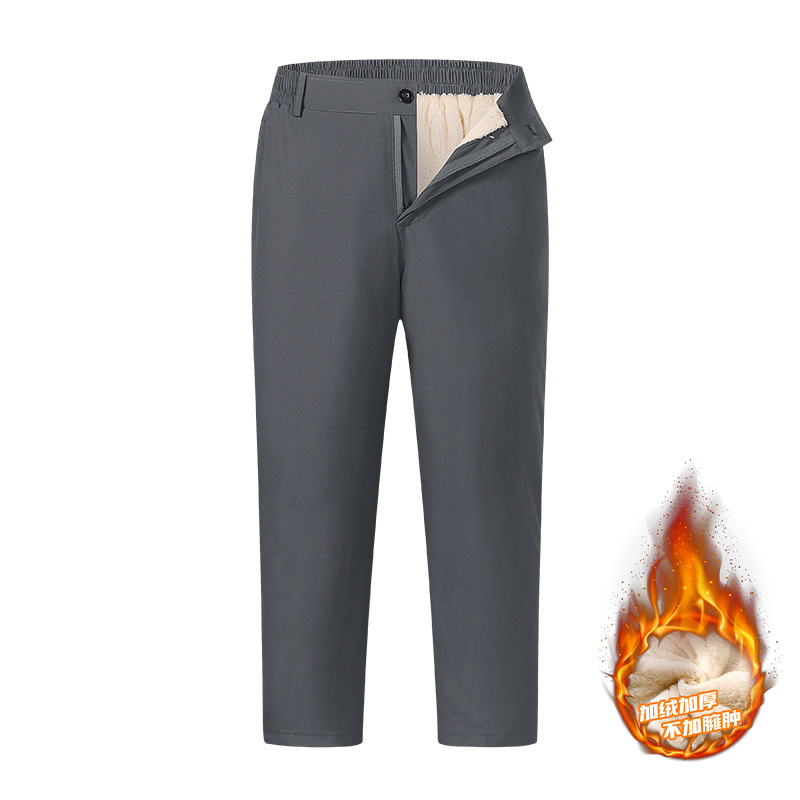 Fleece-lined pants for men, new autumn and winter style, casual pants for middle-aged and elderly men, thick cotton pants for winter wear.