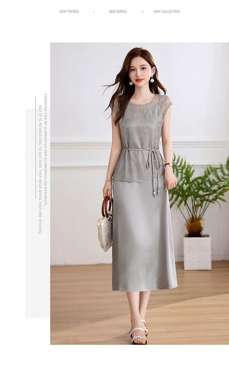 Đầm maxi nữ hai dây thắt eo thanh lịch mùa hè JX2619 — màu xám, màu mơ chi tiết 14