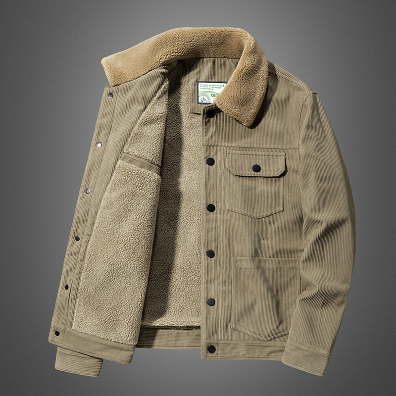 2021 otoño e invierno en el extranjero nuevo abrigo de pana acolchado de algodón forrado de vellón engrosado abrigo multi-Bolsillo suelto más tamaño cálido Abrigo acolchado de algodón