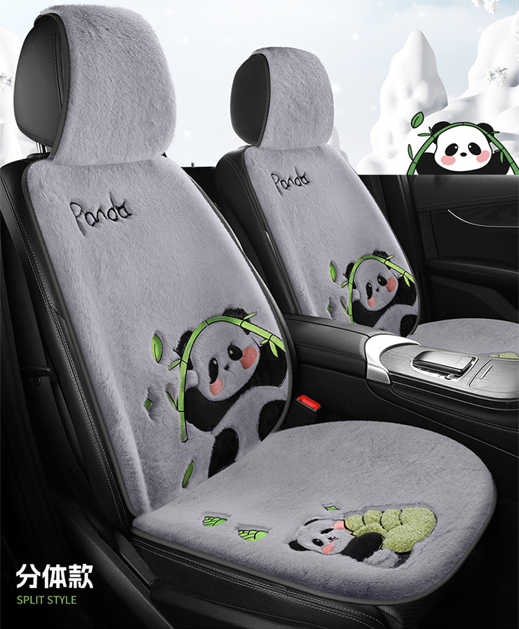 Car Seat Cushion Soft Plush Winter Plush Cute Panda Cartoon Goddess Car Half-Cover Seat Cover Non-Slip Car Mat