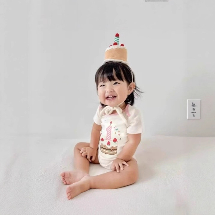 25 Summer Korean Style Short-Sleeved Baby Jumpsuit Ins Birthday Theme Baby Clothes Kidsren's One-Year Celebration Baggy Clothes