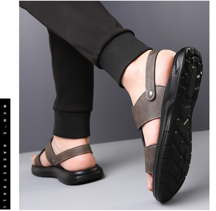 Dép sandal nam đế dày đúc phun, đế mềm chống trượt, hở ngón khoét lỗ thoáng khí đi biển — Màu nâu, màu xám, màu đen chi tiết 15