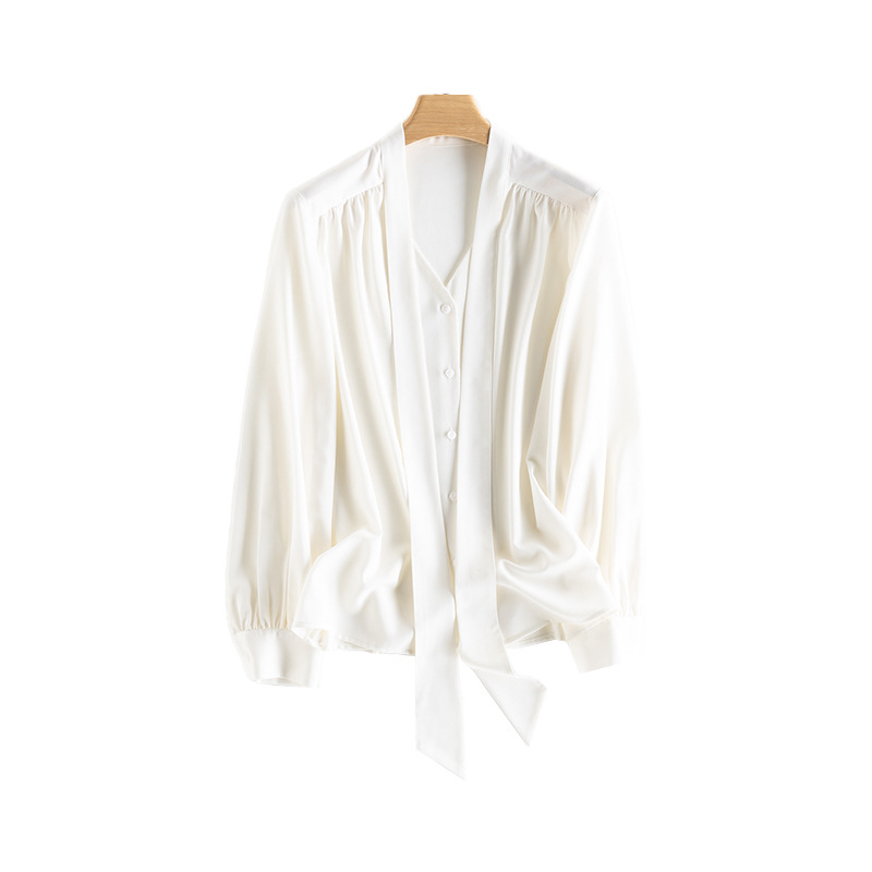 공장 공급 프랑스 리본 셔츠 최고 슬림 블라우스 통기성 비 다림질 비 주름 구름 셔츠