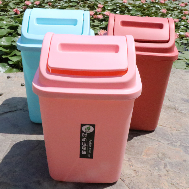 Thickened Plastic Swing-Top Trash Can with Lid, Cleaning Storage Sanitary Bin, Deepened Garbage Paper Basket