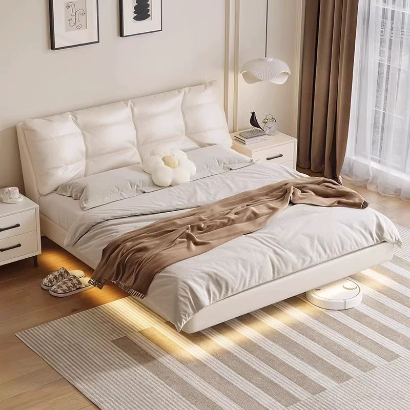 Cama Flotante Suave Cream Cloud Puff, Cama Doble Tapizada en Cuero Moderna y Sencilla para Dormitorio Principal, Cama Matrimonial, Arte en Cuero image 5