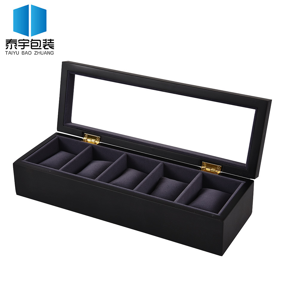厂家现货喷漆5位木质表盒批发哑光油漆5格表盒手表收纳watch box