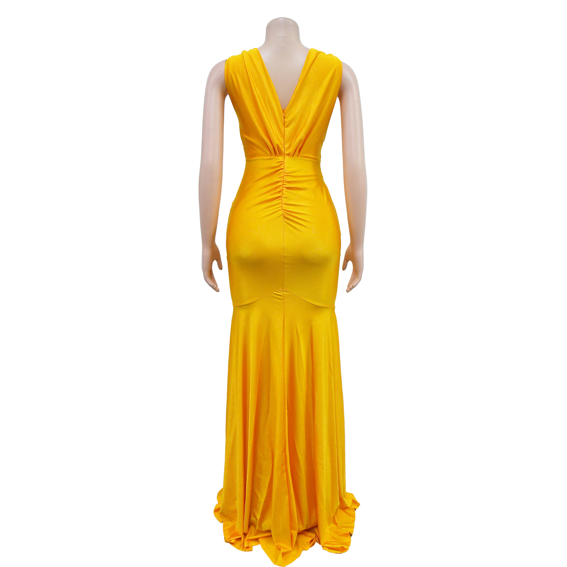 Abito lungo donna scollo a v plissettato elegante da sera_voghion.com