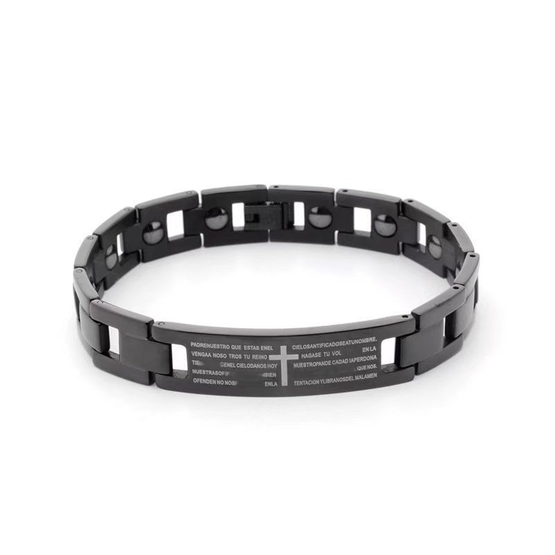 Men's Bracelet Distinctive Japanese and Korean Fashionable Men's Single Simple Titanium Steel Vintage Bracelet with Engraving Magnet
