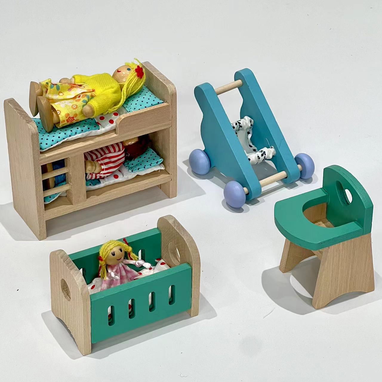 Mini conjunto completo familia juguetes de madera niños jugar casa linda simulación muebles pequeños traje noche mercado juguetes pequeños