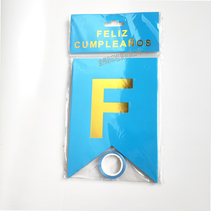 Bandera española Feliz cumpleaños tire bandera carta de oro Bandera de cola de pescado bandera colgante tire decoración de fiesta de flores