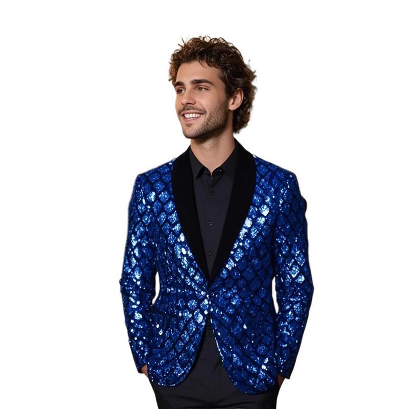 Autumn and Winter Men's European Size Patchwork Collar Suit, Stage Banquet Host Party Rhombus Sequin Dress Autumn and Winter Men's European Size Patchwork Collar Suit, Stage Banquet Host Party Rhombus Sequin Dress