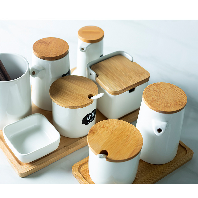 Cocina sal MSG condimento caja tarro de cerámica combinación única hogar comercial vinagre japonés botella LOGO producción