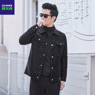 Checkerboard Jacket Leather Jacket Men's Spring & Fall Classy Business Casual Jacket Suede Autumn and Winter Trendyy Men's Clothing