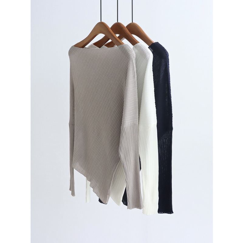 Trendy Asymmetrical Shoulder Waist-Cinching Knit Top Tencel Lyocell Early Autumn Casual Off-Shoulder Boat Neck Slimming Women's Top