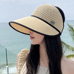 女性用夏の日焼け止め帽子、空のトップサンハット、ニット通気性のある屋外日焼け止め帽子、ファッショナブルでハイエンドの大きなつばのサンハット
