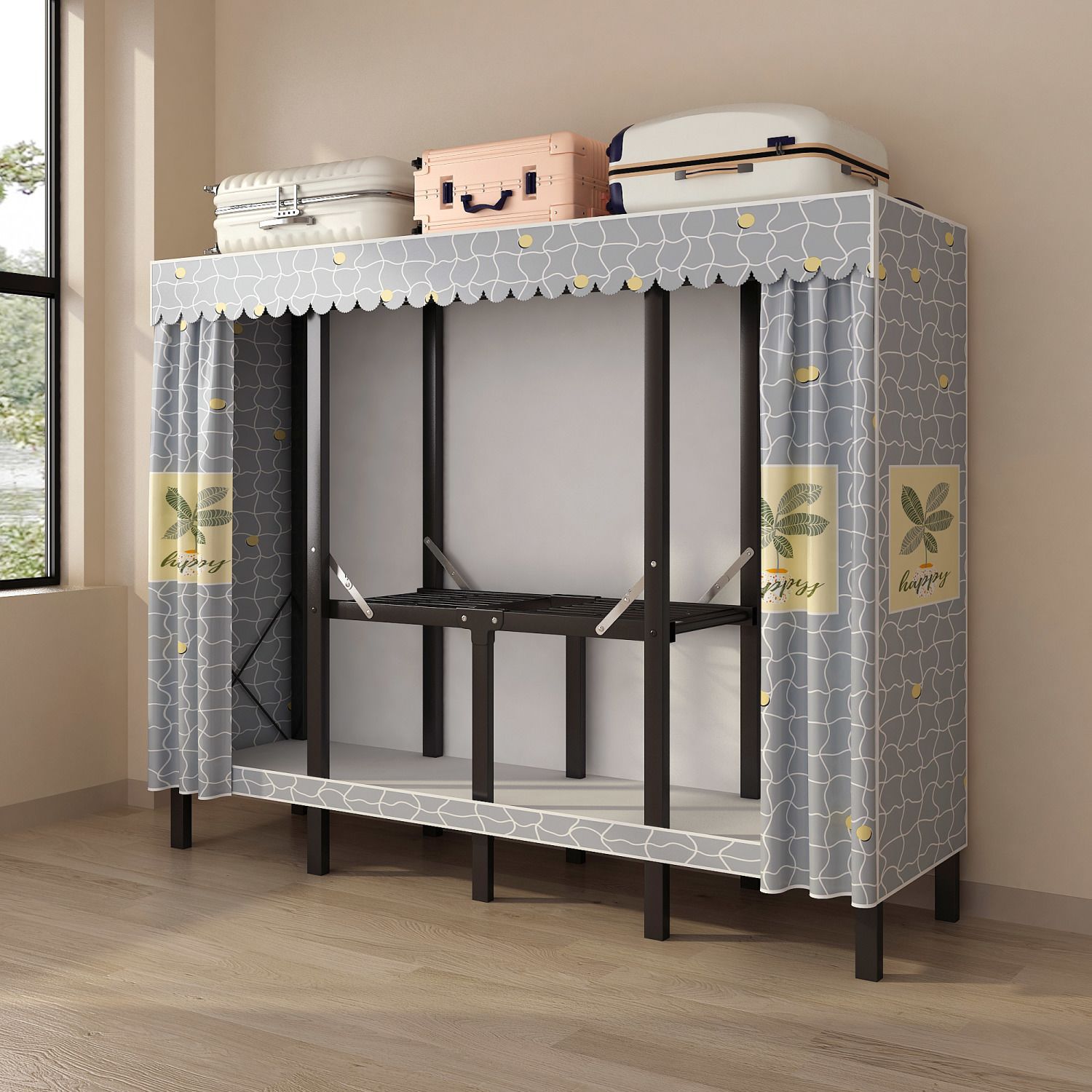 Simple Fabric Wardrobe for Home Bedroom, Thickened and Reinforced Steel Frame, Foldable, No-Installation, Integrated Folding Hanging Closet