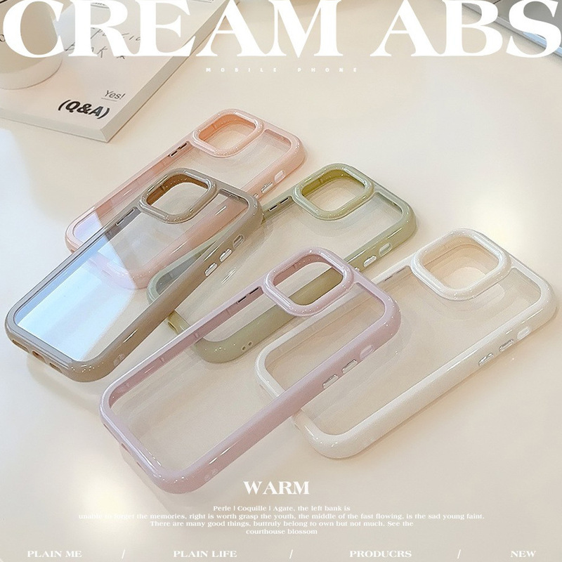 クリーム色のiPhone16ProMax、iPhone15、iPhone13、iPhone14、iPhone17対応のアクリル製スマホケース。シンプルで高級感があります。|undefined
