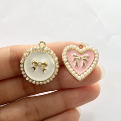 韓国スタイルのヘアアクセサリー DIY 合金アクセサリーパールリボンラブラウンドペンダント DIY オイルドリップ合金ペンダント素材